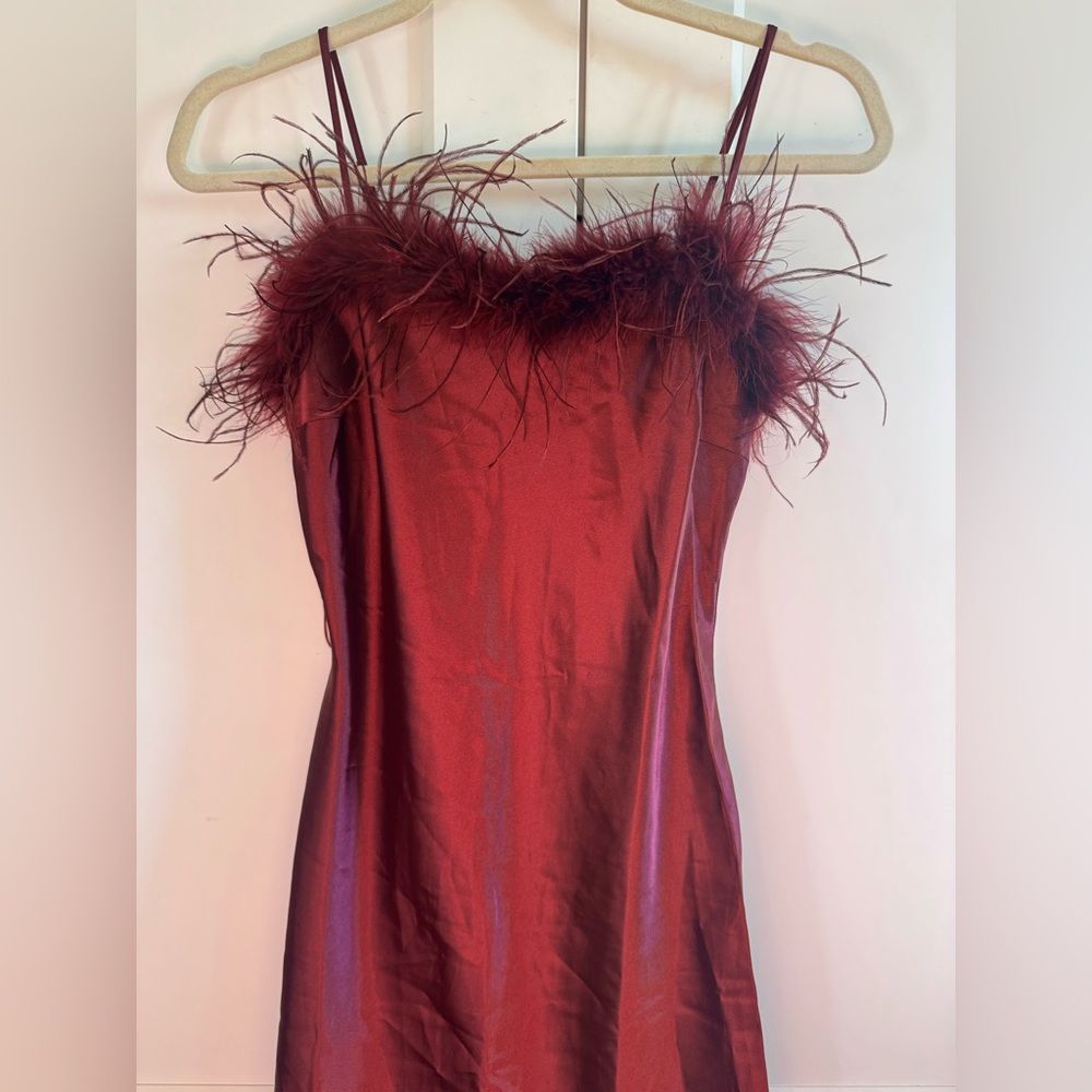 Elegant Red Feather Trim Dress